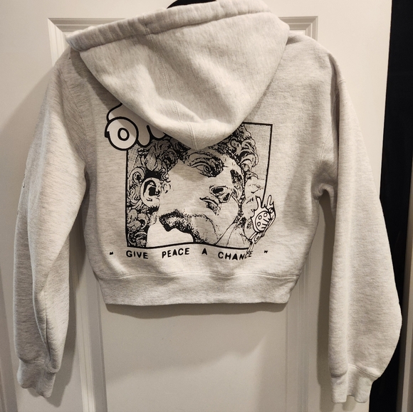 Obey Axel Give Peace Grey Crop Zip Hoodie Graphic Embroidered Edgy Sz Small - Picture 10 of 11